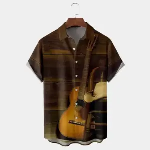 Relaxed Fit Loose Casual Short-Sleeve Shirt for Men - Polyester