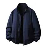 Solid-color Double-zipper Loose-fit Stand-up Collar Jacket Coat