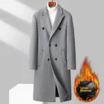 Double-Breasted Long Wool Coat with Straight Hem