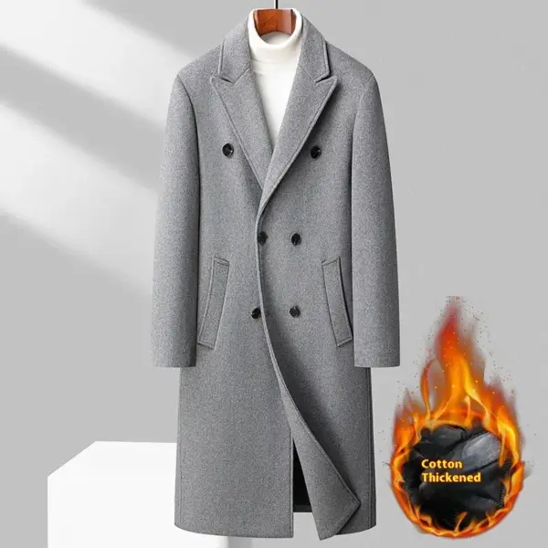 Double-Breasted Long Wool Coat with Straight Hem