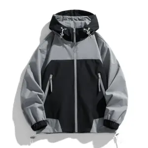 Retro Patchwork Hit Loose Casual Hooded Jacket