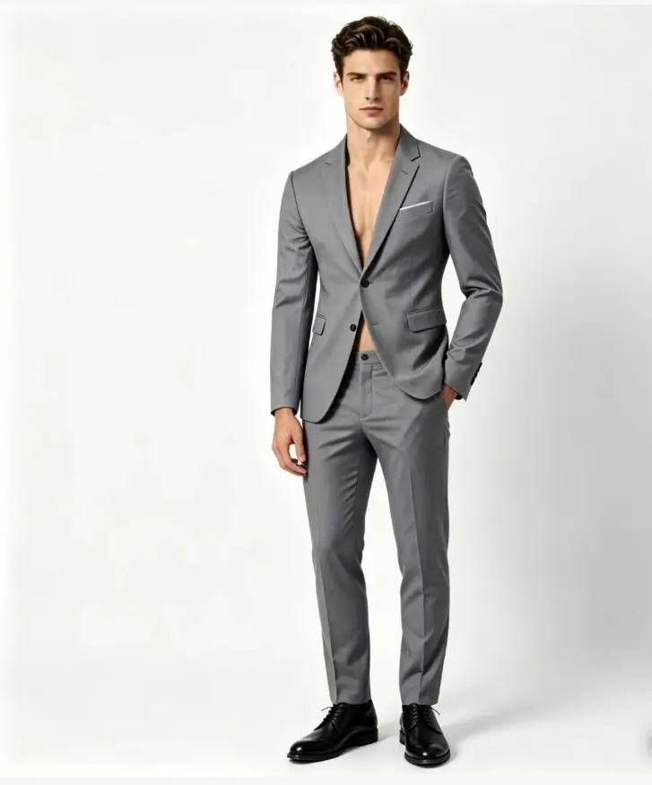 Slim Fit Men’s Business Suit Set with Double Breasted Buttons