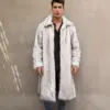 Warm Faux Fur Long Coat for Men with Fur Collar & Pockets