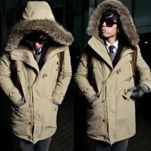 Men’s Hooded Cotton Parka Winter Overcoat with Pockets