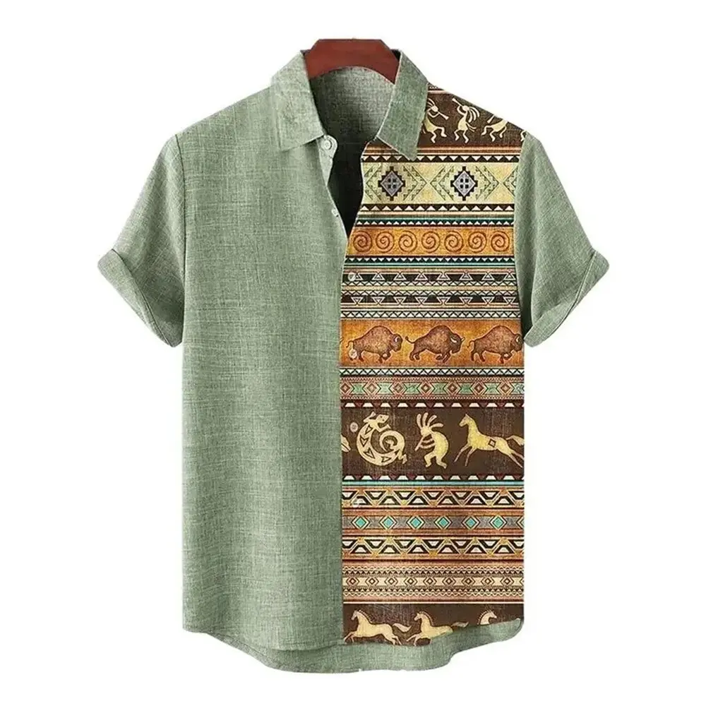 Breathable Linen Printed Short Sleeve Shirt for Men