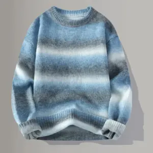 Gradient Color Loose-Fit Knitted Pullover Sweater for Men