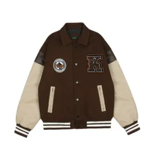 Embroidered Baseball Jacket for Men with PU Leather Sleeves