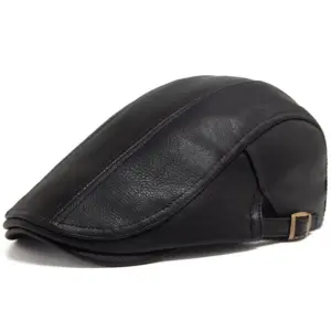 Thick Adjustable PU Leather Peaked Cap for Autumn Winter Warmth