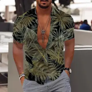 Men's Hawaiian Shirt Loose-Fit Open-Front Digitally Printed