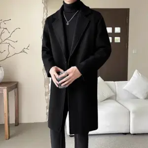 Loose Mid-Length Wool Blend Coat with Polyester Lining