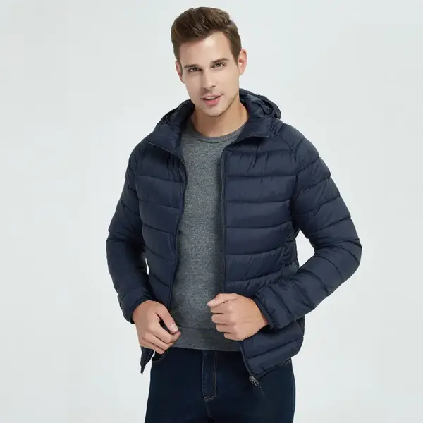 Warm Down Padded Winter Jacket for Men, Stand Collar