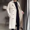 Beige Men’s Double-Breasted Trench Coat with Classic Fit