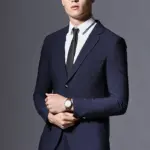 1183330137123.webp Slim Fit Men’s Suit for Banquets, 2-Button Flat Collar