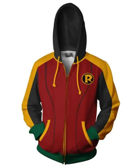 Hooded Batman Sweatshirt with Red Zipper, Cotton Blend