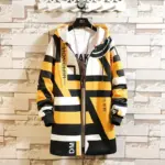 Hooded Mid-Length Trench Coat for Men with Zipper Closure