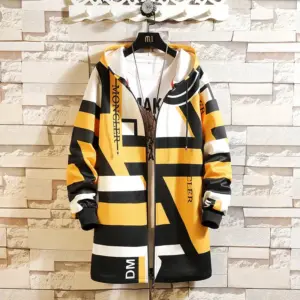 Hooded Mid-Length Trench Coat for Men with Zipper Closure