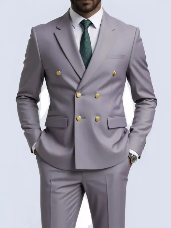 Business Non-Iron Two-Piece Suit With Double-Breasted Gold Buttons