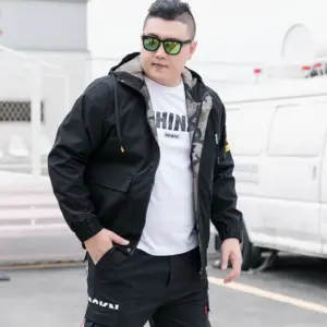 Plush Fit Men’s Bomber Parka Jacket, Collarless Embroidered