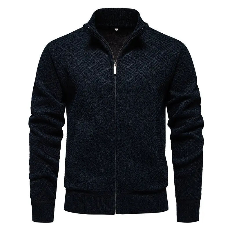 Warm Thickened Knit Zipper Stand Collar Men’s Cardigan Sweater Warm Thickened Knit Zipper Stand Collar Men’s Cardigan Sweater
