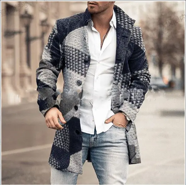 Men’s Slim Fit Mid-Length Trench Coat with Stand-Up Collar Men’s Slim Fit Mid-Length Trench Coat with Stand-Up Collar
