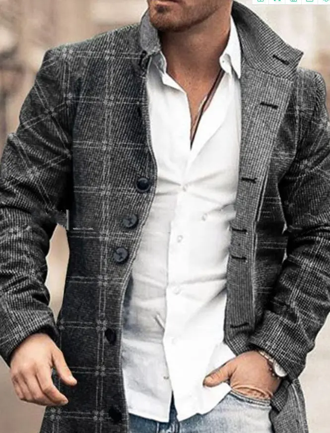Men’s Slim Fit Mid-Length Trench Coat with Stand-Up Collar Men’s Slim Fit Mid-Length Trench Coat with Stand-Up Collar