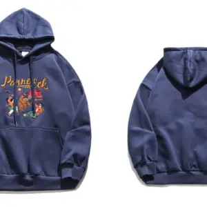 Cozy Plus Velvet Hooded Sweatshirt for Couples with Cartoon