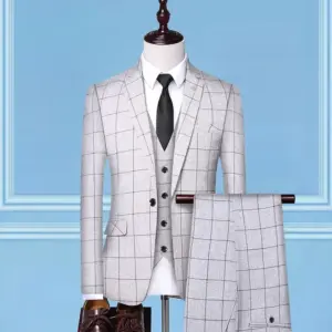 Professional Cotton-Blend Checkered 3-Piece Suit for Men