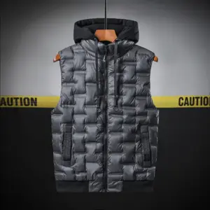 Thick Cotton Hooded Vest for Winter Layering Men’s Sleeveless Zipper