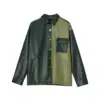 Retro Style PU Leather Jacket for Men, Green Black