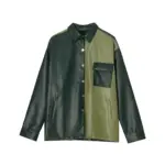 1618908588378.webp Retro Style PU Leather Jacket for Men, Green Black
