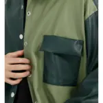 1618908588379.webp Retro Style PU Leather Jacket for Men, Green Black