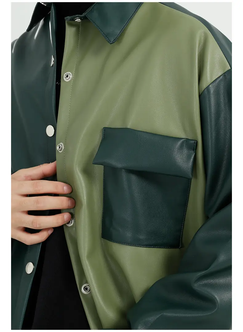 Retro Style PU Leather Jacket for Men, Green Black Retro Style PU Leather Jacket for Men, Green Black