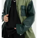 1618908588386.webp Retro Style PU Leather Jacket for Men, Green Black