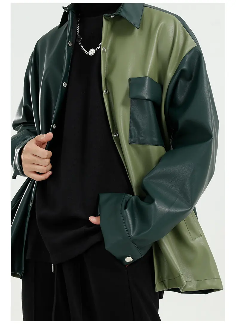 Retro Style PU Leather Jacket for Men, Green Black Retro Style PU Leather Jacket for Men, Green Black