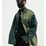 1618908588685.webp Retro Style PU Leather Jacket for Men, Green Black
