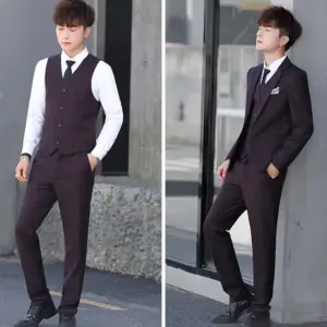 Slim Fit Korean Style 3-Piece Groomsmen Suit Lapel