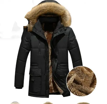 Warm Hooded Down Parka Jacket for Men, Zipper, Detachable Cap