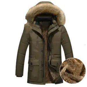Warm Hooded Down Parka Jacket for Men, Zipper, Detachable Cap