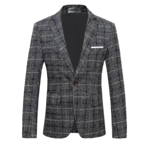Slim-Fit Plaid Men’s Suit - City Fashion Black/Blue Set