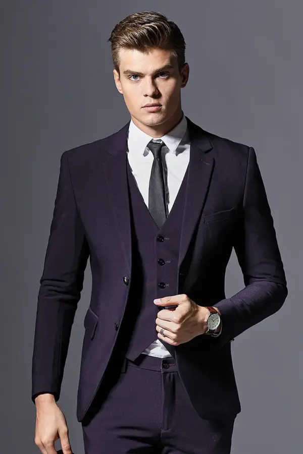 Slim Fit Men’s Suit for Banquets, 2-Button Flat Collar Slim Fit Men’s Suit for Banquets, 2-Button Flat Collar