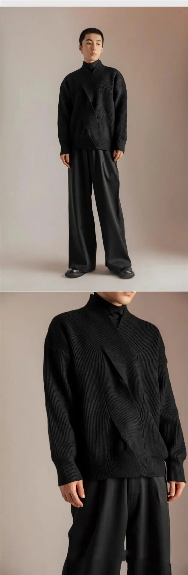 Loose Fit Japanese-Style V-Neck Sweater for Men - 3 XL