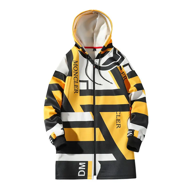 Hooded Mid-Length Trench Coat for Men with Zipper Closure