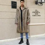 Warm Faux Fur Long Coat for Men with Fur Collar & Pockets