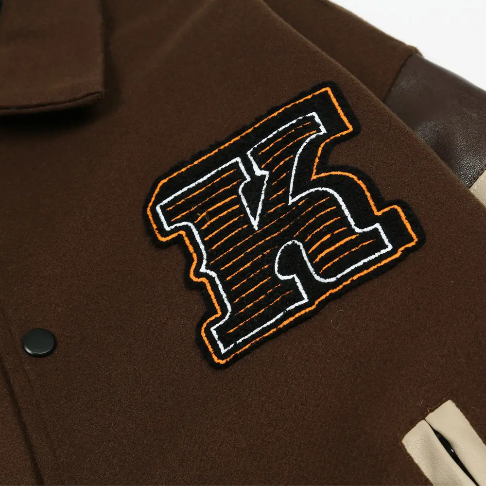 Embroidered Baseball Jacket for Men with PU Leather Sleeves Embroidered Baseball Jacket for Men with PU Leather Sleeves