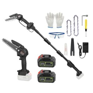 1Set 2-in-1 Cordless Pole Saw & Mini Chainsaw With 2Pcs 3000mAh Batteries 4in 6in Chains For Tree Trimming