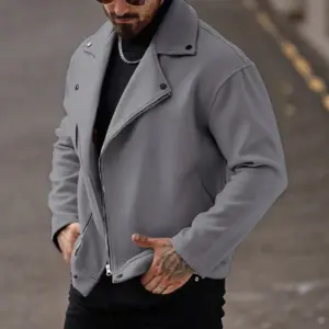 Men’s Loose-Fit Wool-Style Coat Jacket, Long Sleeve