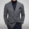 Slim Fit Plaid Blazer Jacket for Men, Double-Breasted Slim Fit Plaid Blazer Jacket for Men, Double-Breasted