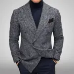 Slim Fit Plaid Blazer Jacket for Men, Double-Breasted