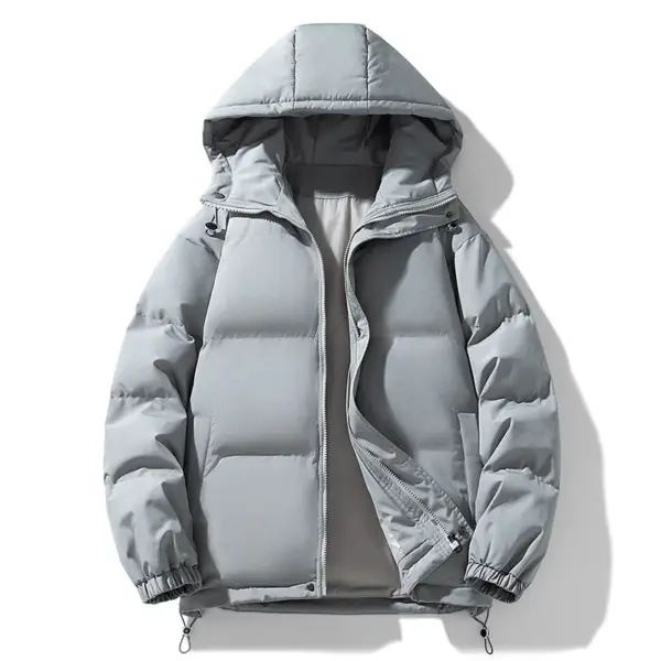Hooded Thickened Couple Cotton Coat With Solid Color