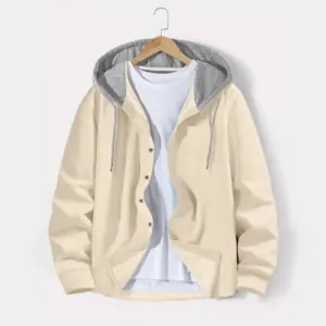 Men’s Waffle-Knit Hooded Cardigan Coat, Colorblock Buttons
